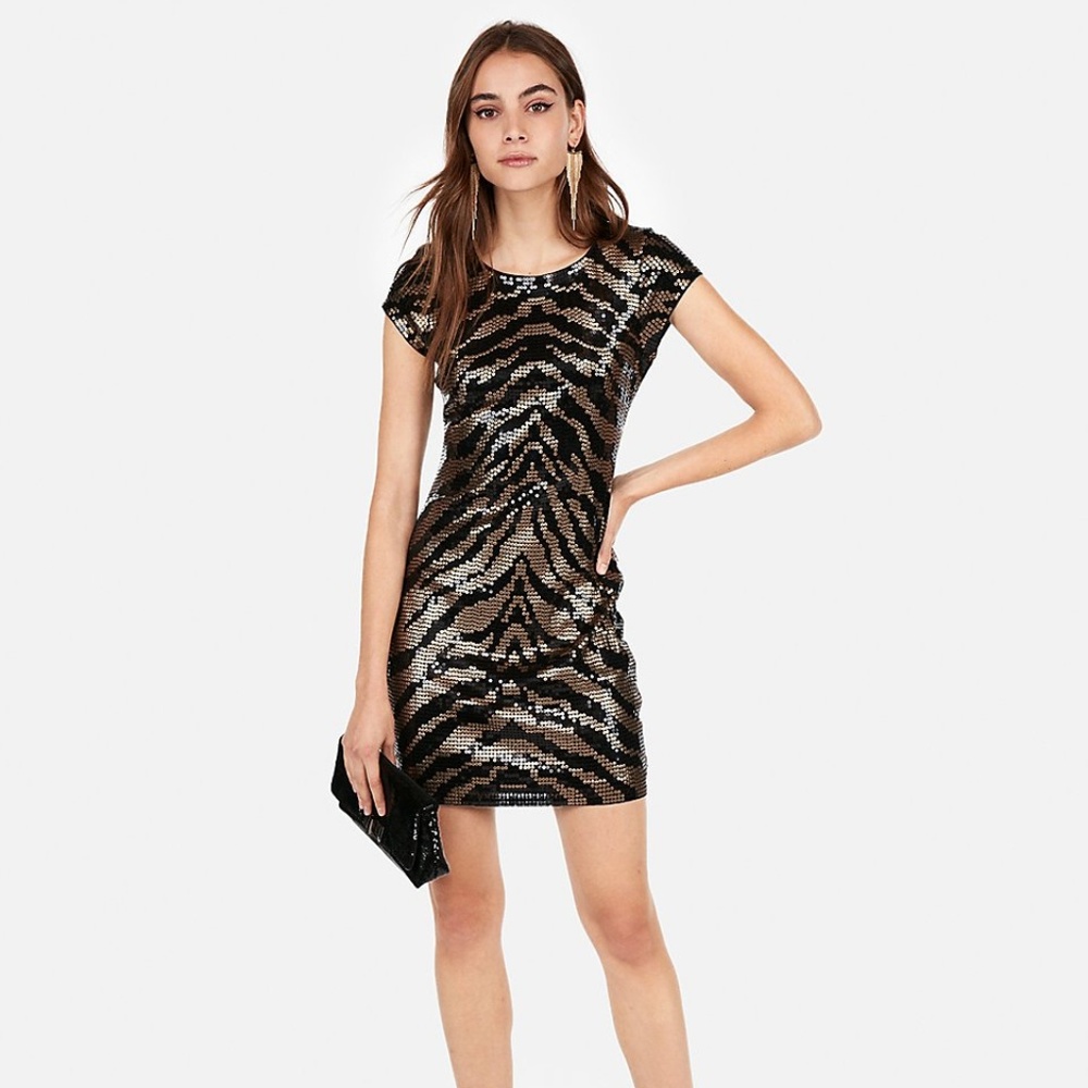 EXPRESS ANIMAL ZEBRA GOLD PRINT MINI DRESS XS 0